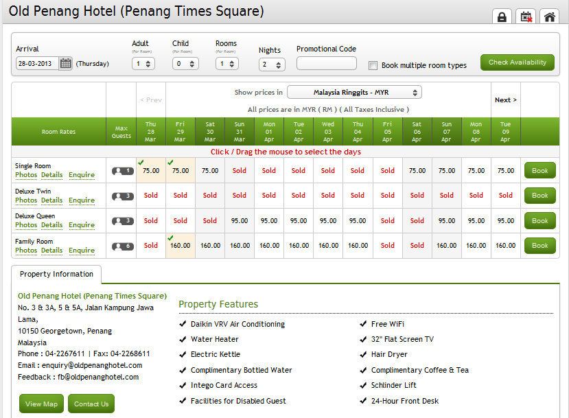 Booking Engine Print Screen