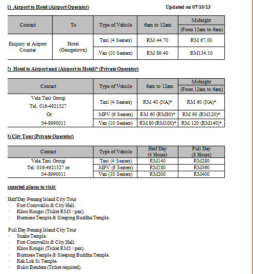 Airport Transfer & City Tour Information and Rates V.(2)