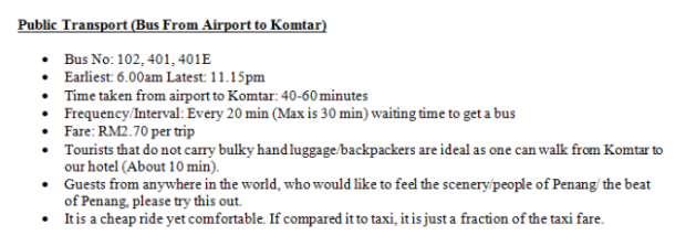 Public Transport (Bus from Airport to Komtar)