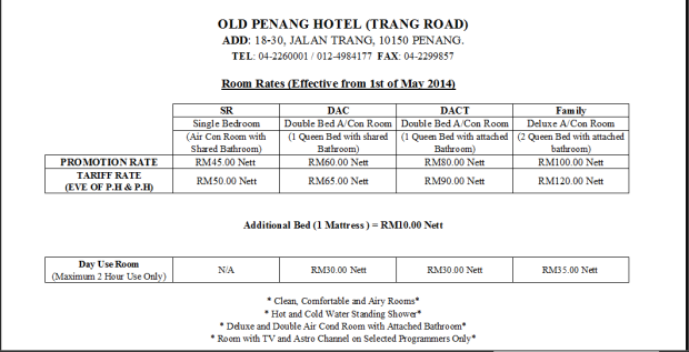 Trang Road Room Rate Adjustment